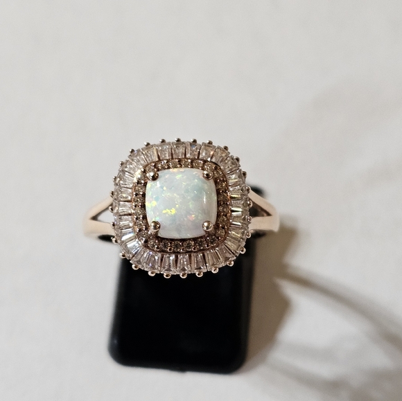 Diamonique Baquettes & Opal 18k Rose Gold over Sterling Silver 💍 Sz 8. - Picture 11 of 16